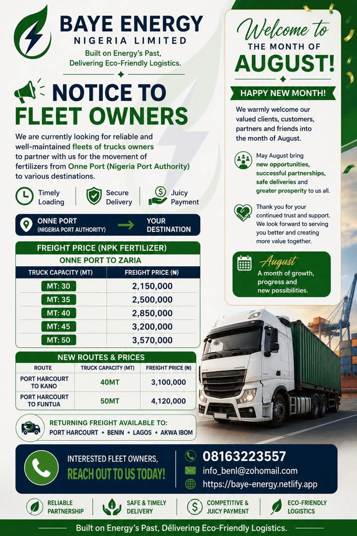 Baye Energy fleet partnership message beside a freight truck